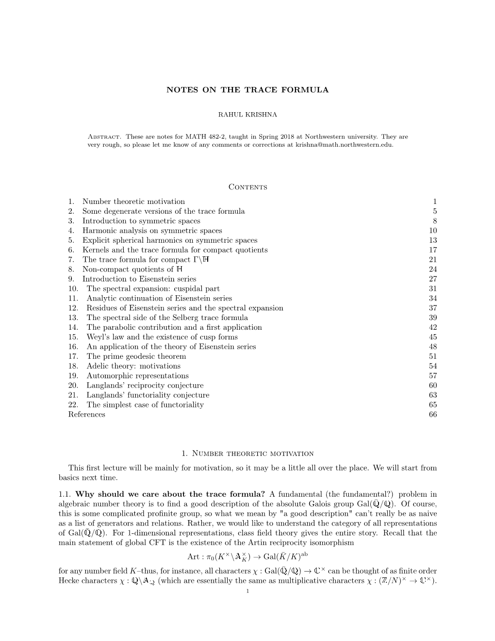 13. the Spectral Side of the Selberg Trace Formula 39 14