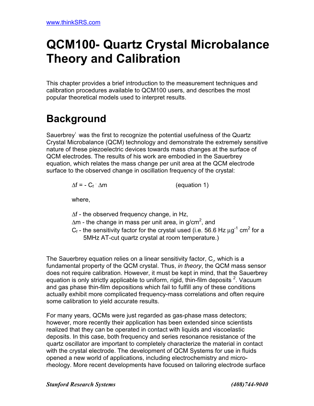 Quartz Crystal Microbalance Theory and Calibration