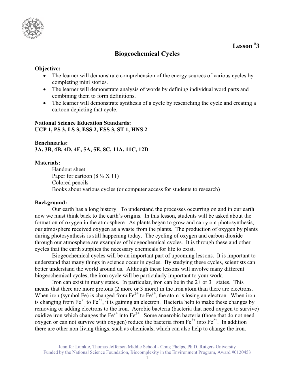 Lesson #3 Biogeochemical Cycles