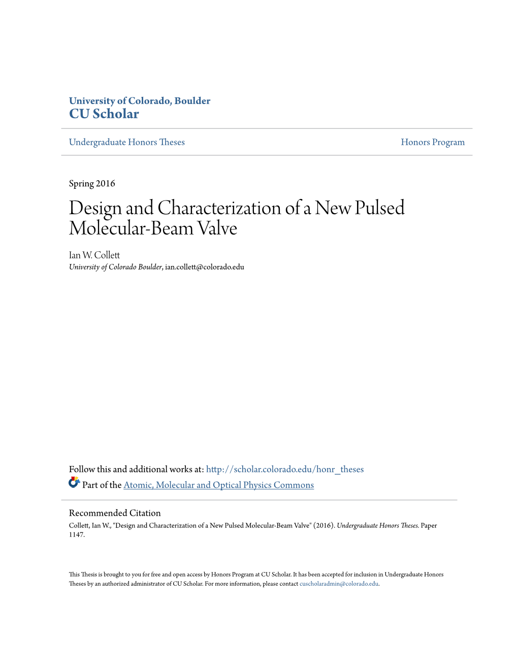 Design and Characterization of a New Pulsed Molecular-Beam Valve Ian W