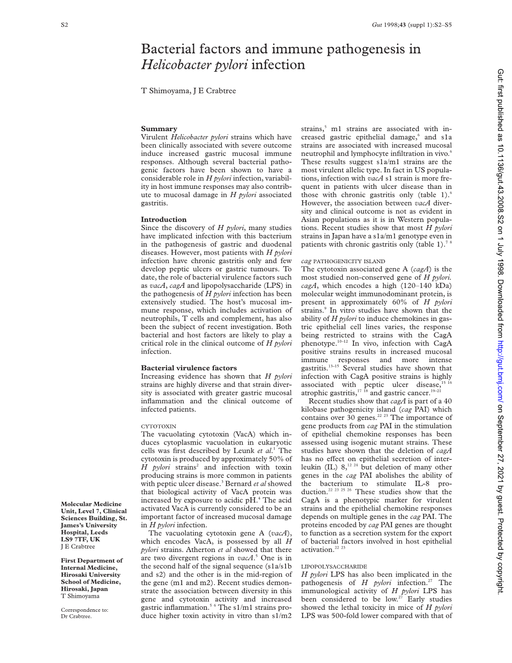 Bacterial Factors and Immune Pathogenesis in Helicobacter Pylori Infection