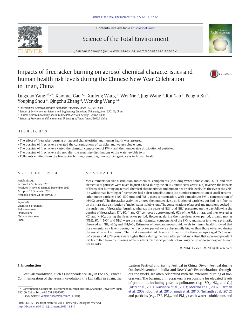 Impacts of Firecracker Burning on Aerosol Chemical Characteristics