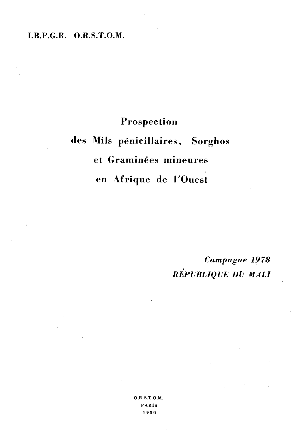 Prospection Des Mils Pénicillaires, Sorghos Et Graminées