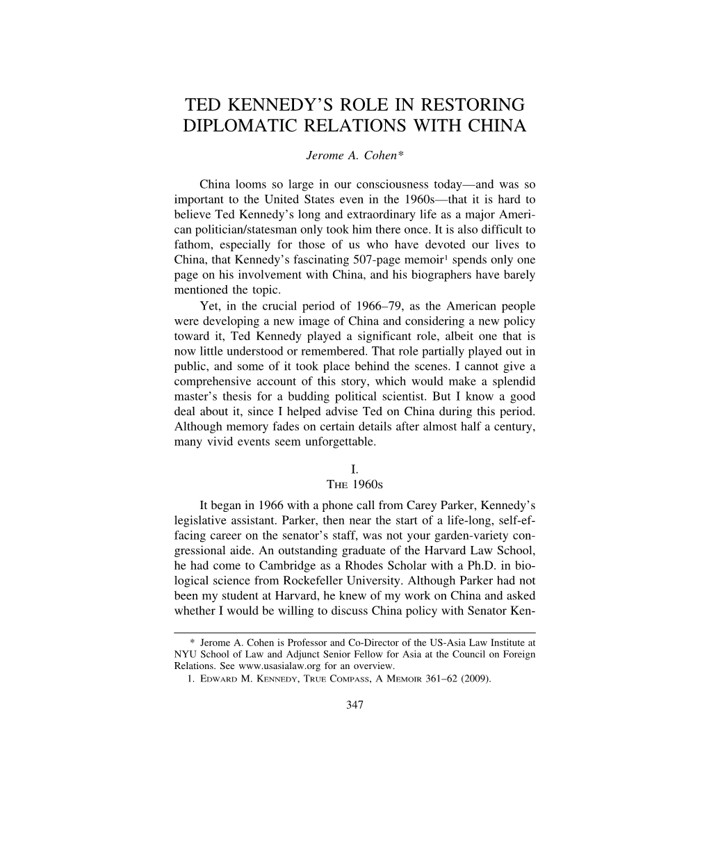 Ted Kennedy's Role in Restoring Diplomatic