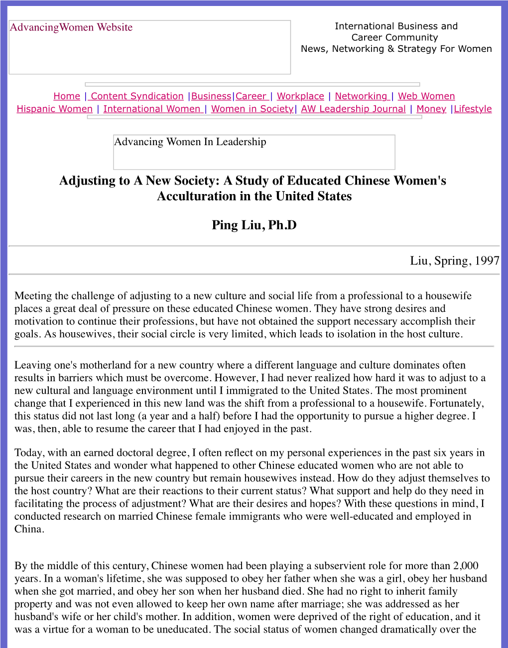 A Study of Educated Chinese Women's Acculturation in the United States