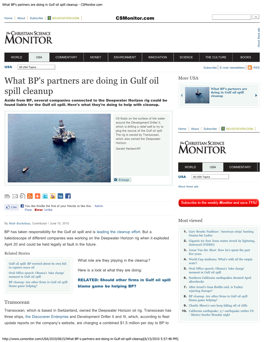 What BP's Partners Are Doing in Gulf Oil Spill Cleanup - Csmonitor.Com