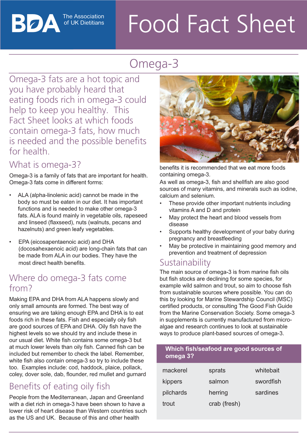 Omega-3 Food Fact Sheet, British Dietetic Association