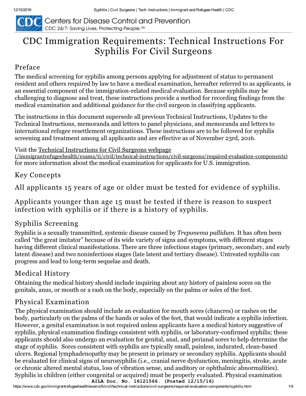Technical Instructions for Syphilis for Civil Surgeons