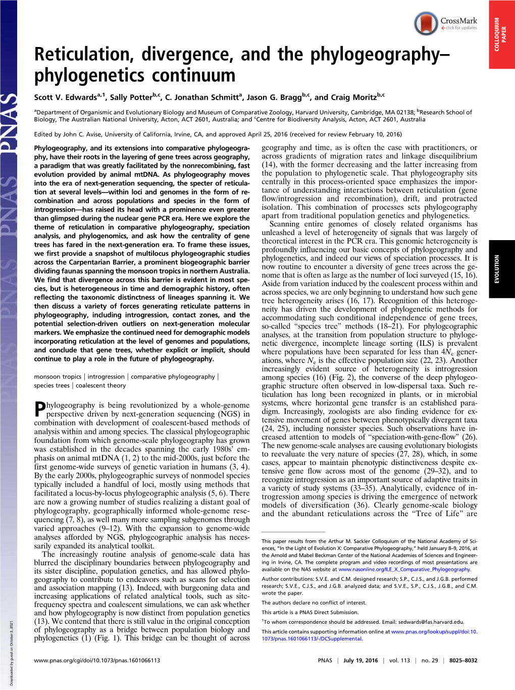 Reticulation, Divergence, and the Phylogeography– COLLOQUIUM Phylogenetics Continuum