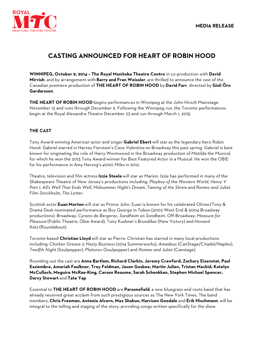 Casting Announced for Heart of Robin Hood