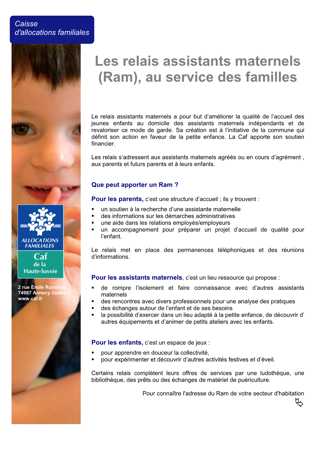Les Relais Assistants Maternels (Ram), Au Service Des Familles