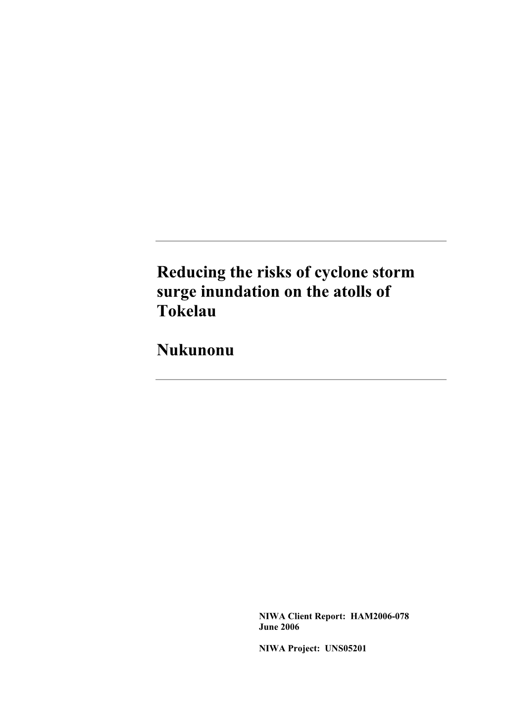 Reducing the Risks of Cyclone Storm Surge Inundation on the Atolls of Tokelau