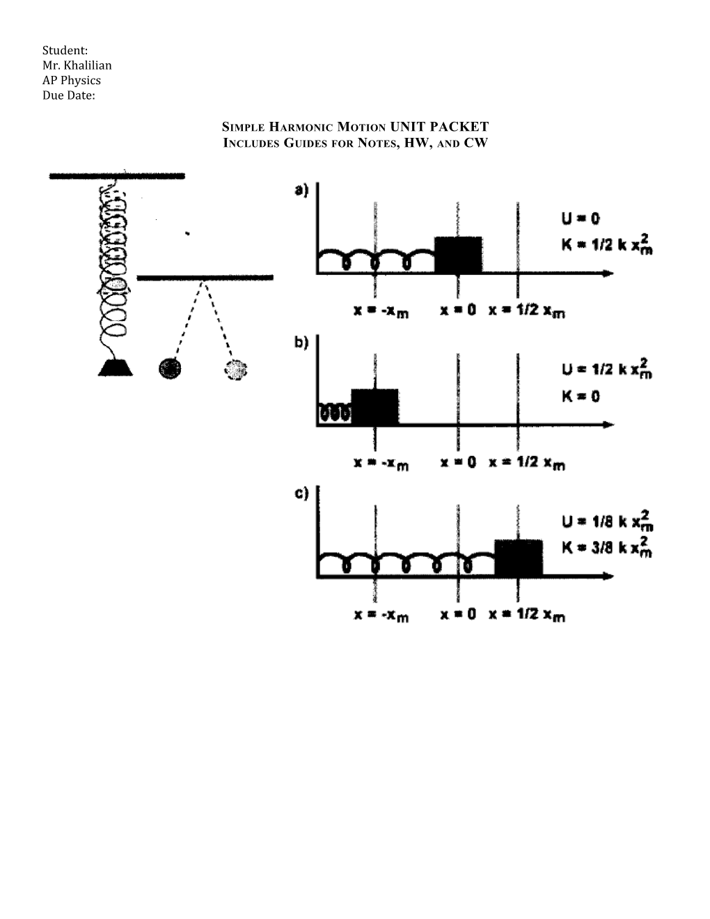 Simple Harmonic Motion UNIT PACKET