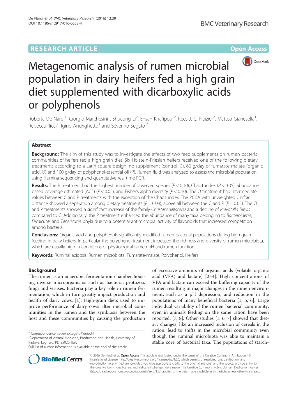 Metagenomic Analysis of Rumen Microbial Population in Dairy Heifers Fed a High Grain Diet Supplemented with Dicarboxylic Acids O