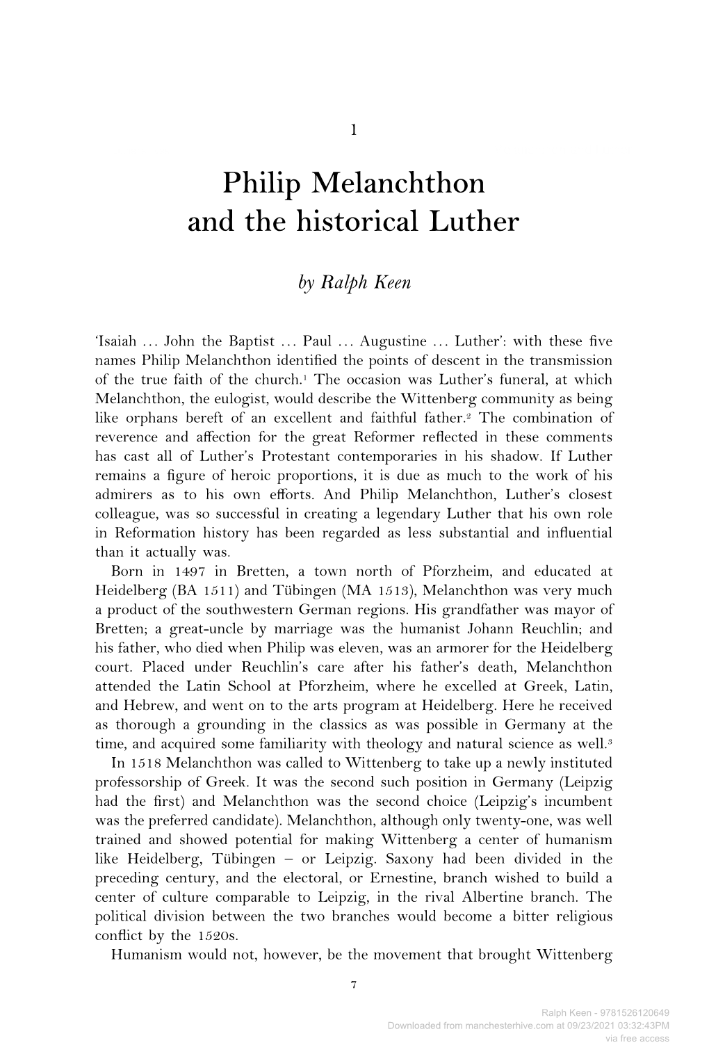 Philip Melanchthon and the Historical Luther