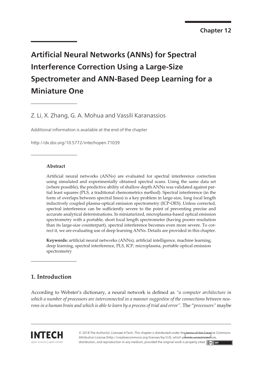 Artificial Neural Networks (Anns) for Spectral Interference Correction