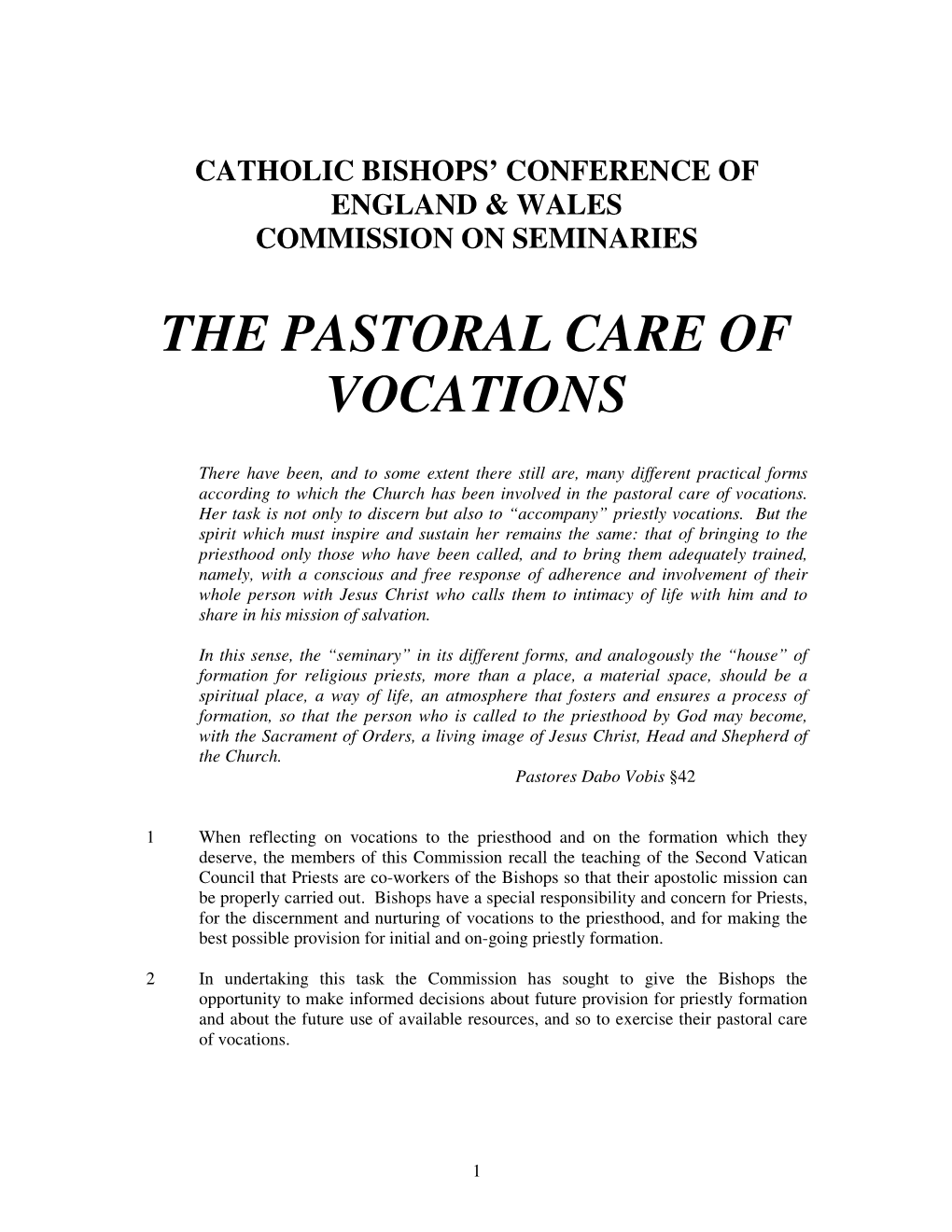 The Pastoral Care of Vocations