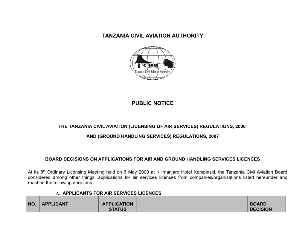 Tanzania Civil Aviation Authority Public Notice