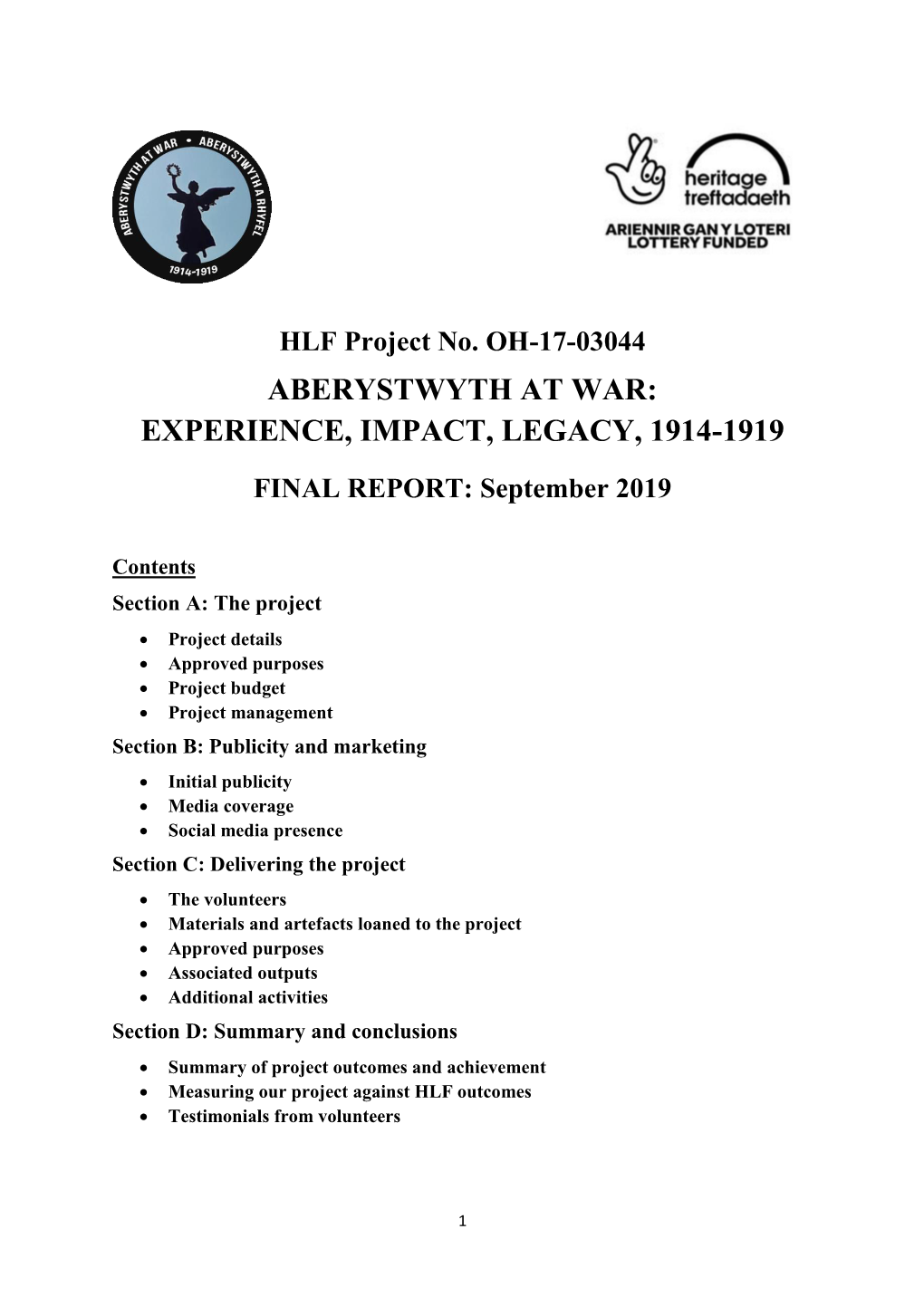 Aberystwyth at War: Experience, Impact, Legacy, 1914-1919