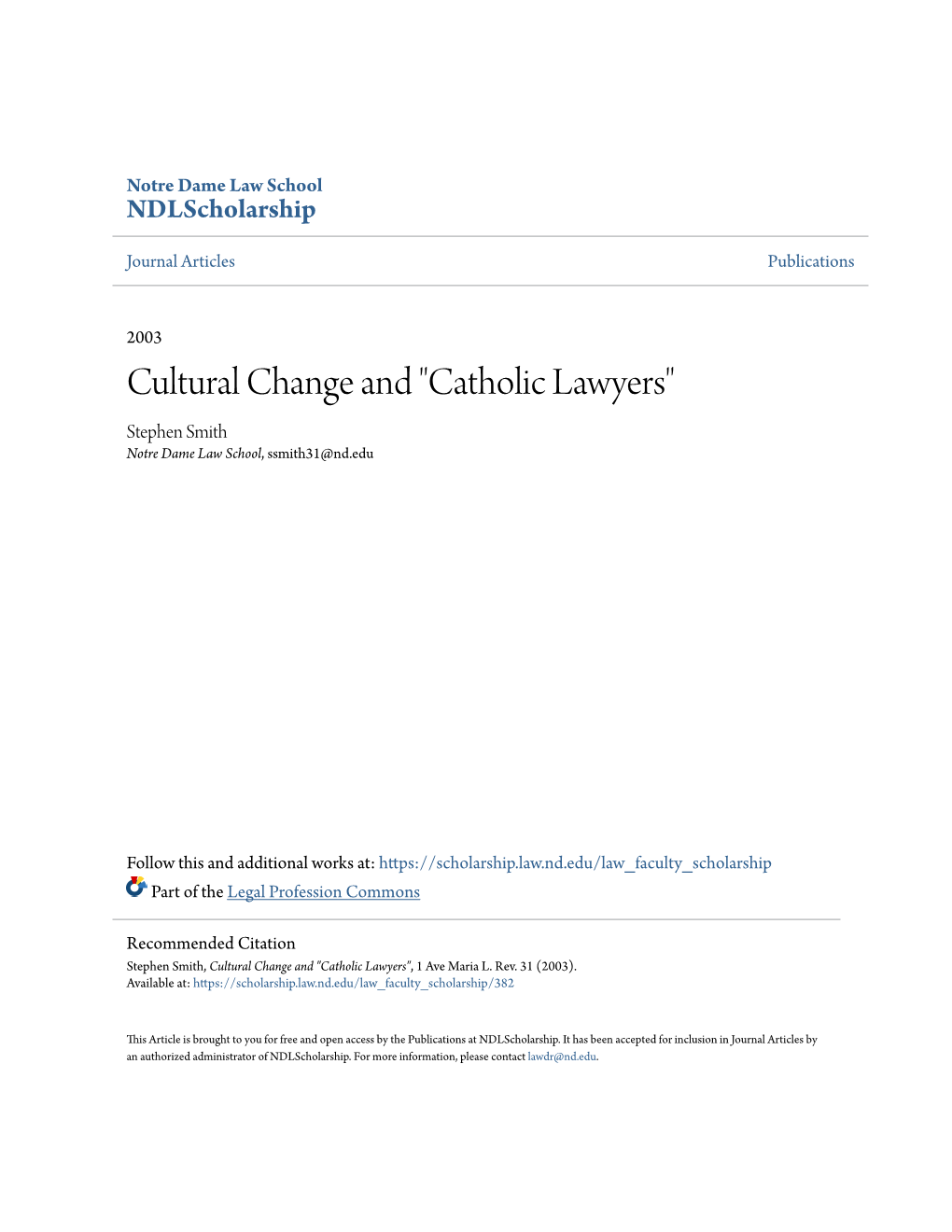 Catholic Lawyers" Stephen Smith Notre Dame Law School, Ssmith31@Nd.Edu