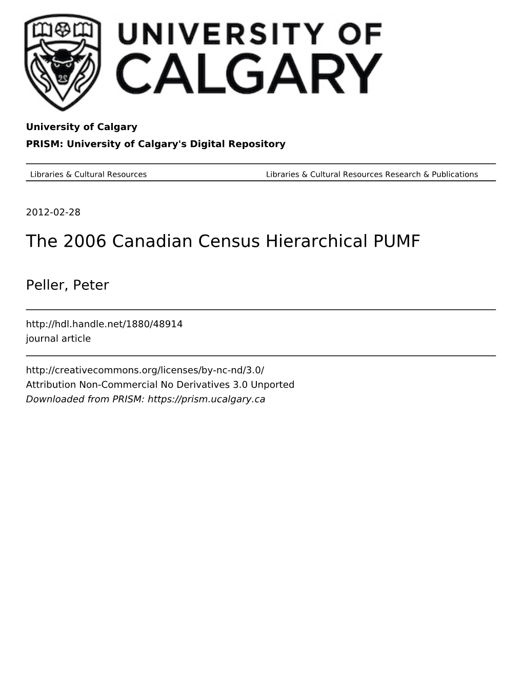 The 2006 Canadian Census Hierarchical PUMF