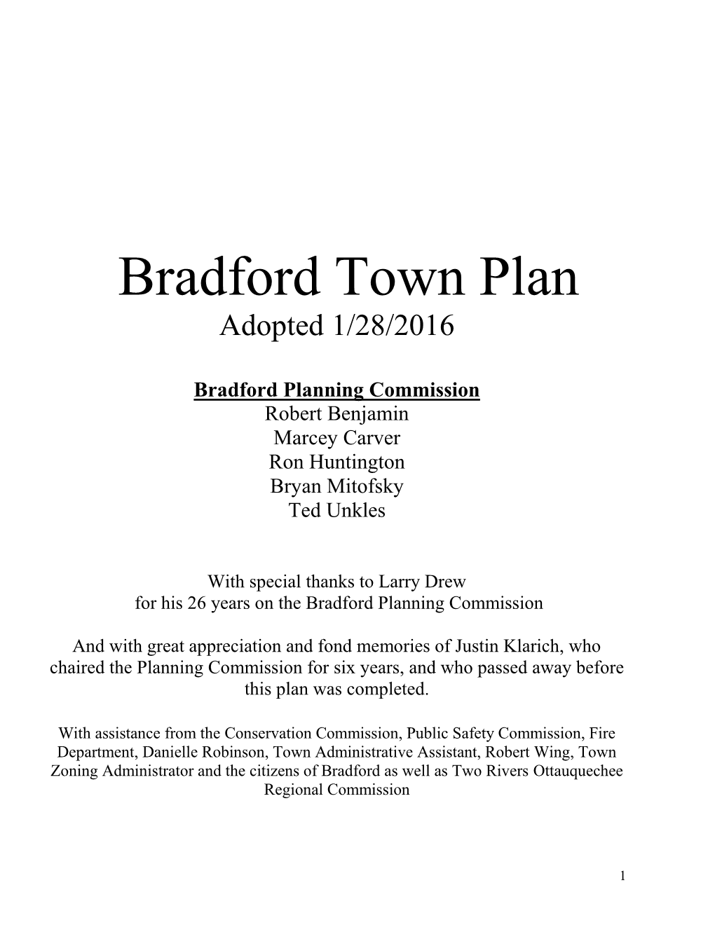Bradford Town Plan Adopted 1/28/2016