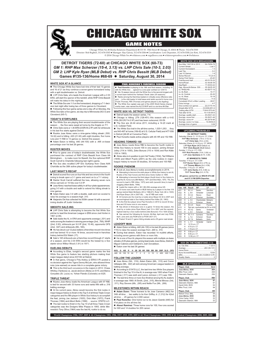 Chicago White Sox Game Notes