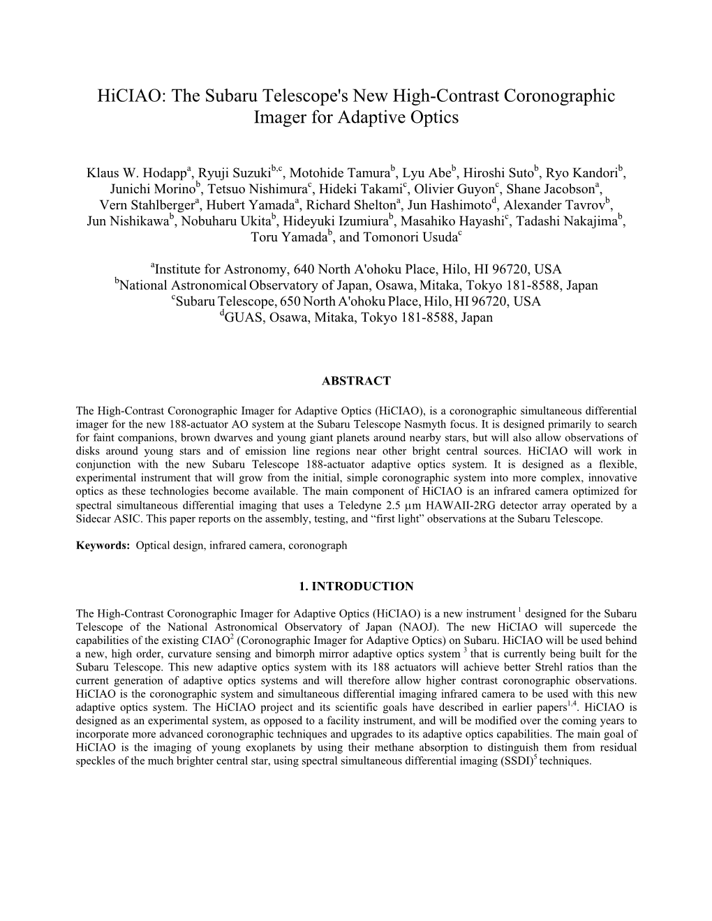 Hiciao: the Subaru Telescope's New High-Contrast Coronographic Imager for Adaptive Optics