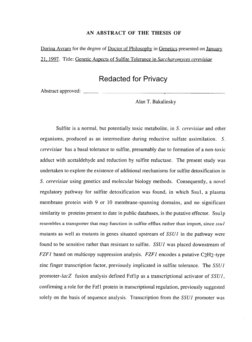 Genetic Aspects of Sulfite Tolerance in Saccharomyces Cerevisiae