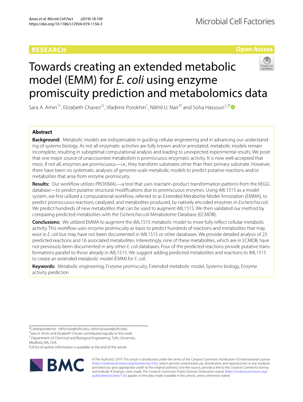 For E. Coli Using Enzyme Promiscuity Prediction and Metabolomics Data Sara A