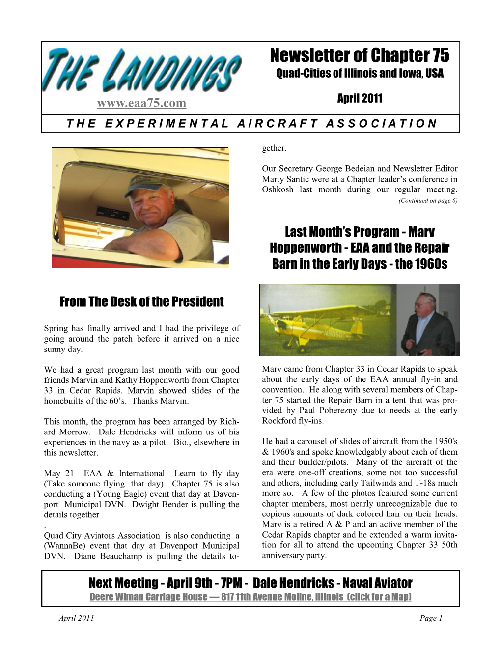 Newsletter of Chapter 75 Quad-Cities of Illinois and Iowa, USA