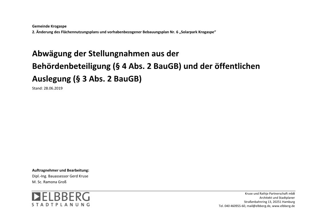 Abwägung Der Stellungnahmen Aus Der Behördenbeteiligung (§ 4 Abs