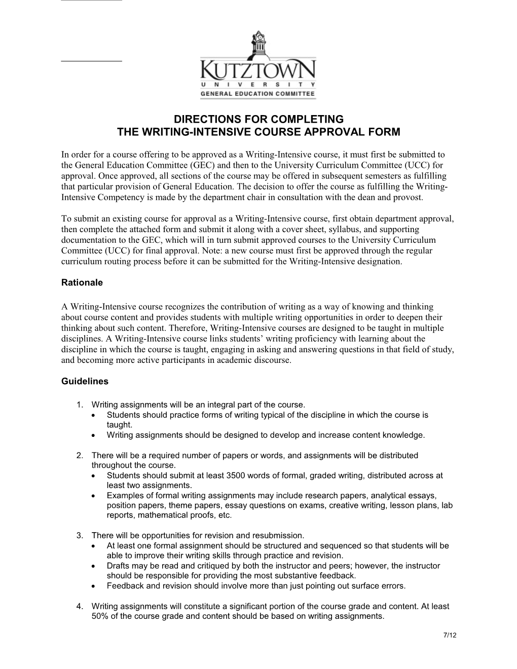 The Writing-Intensive Course Approval Form