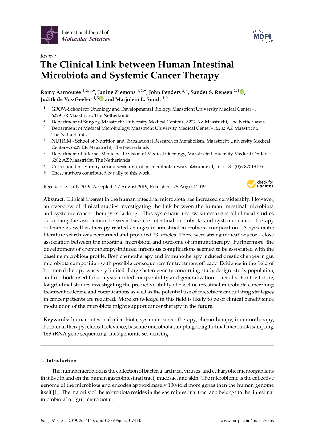 The Clinical Link Between Human Intestinal Microbiota and Systemic Cancer Therapy