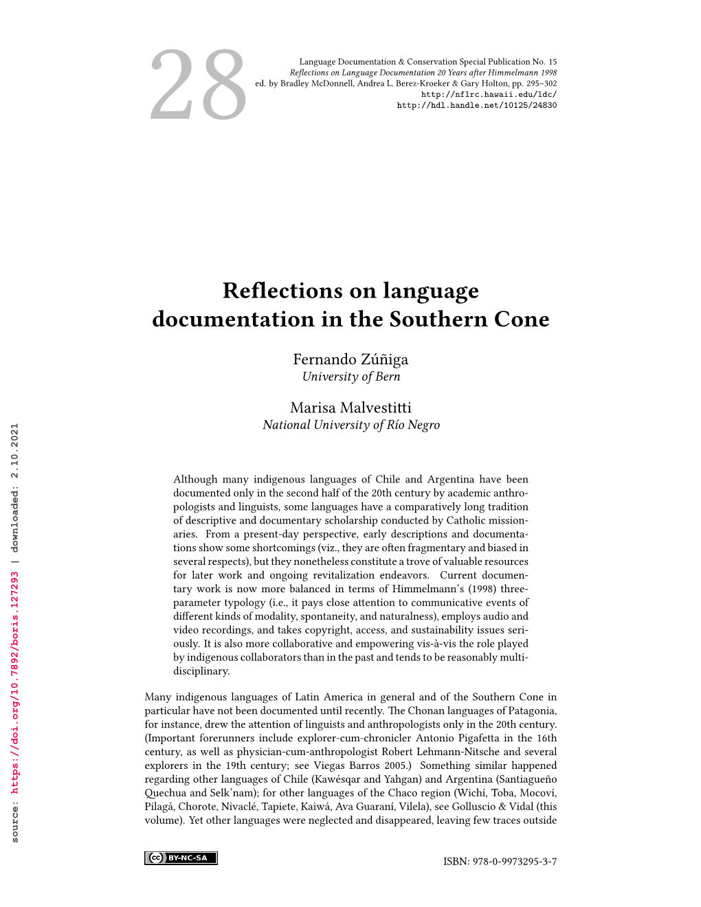 Reflections on Language Documentation in the Southern Cone 296