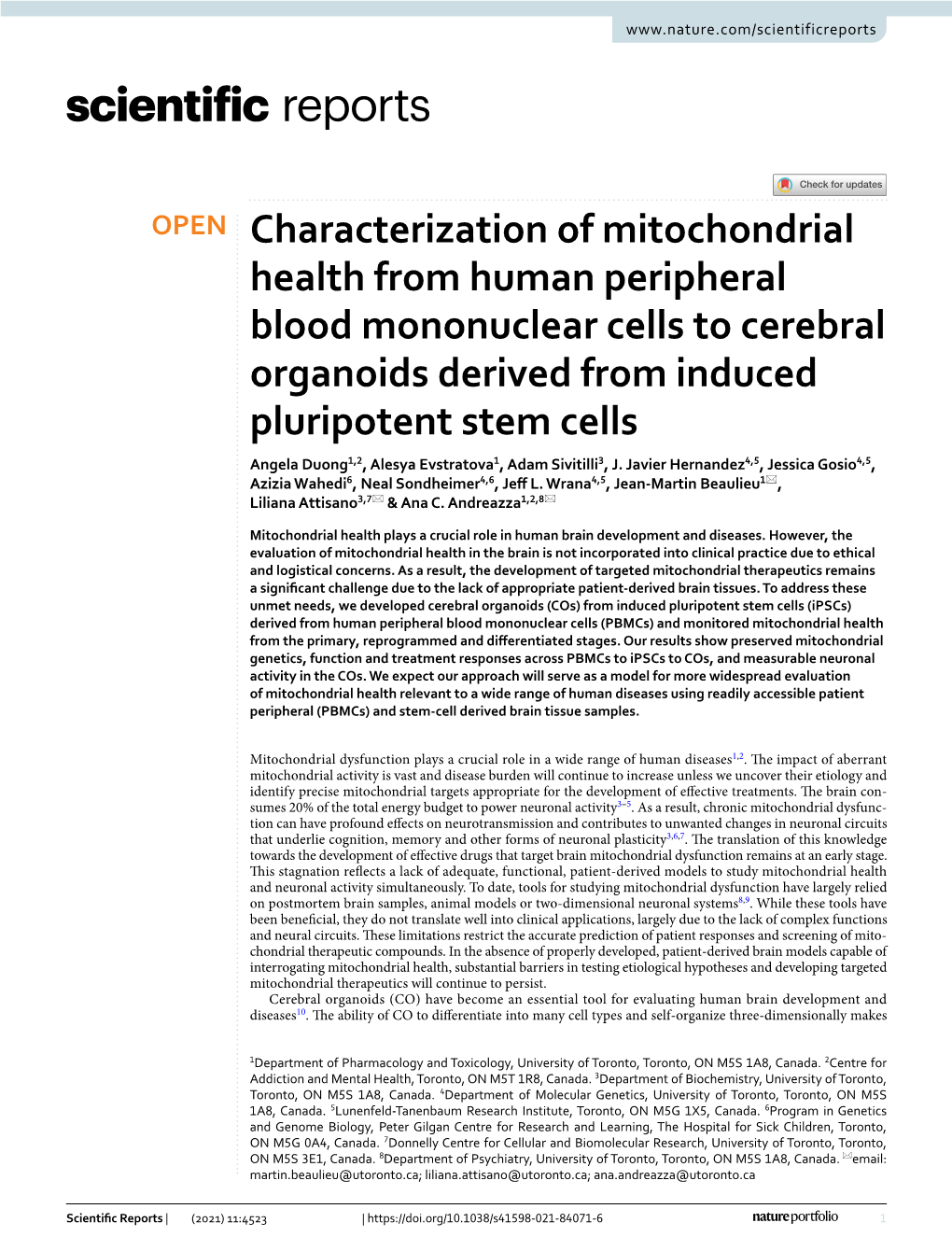 Characterization of Mitochondrial Health from Human Peripheral Blood