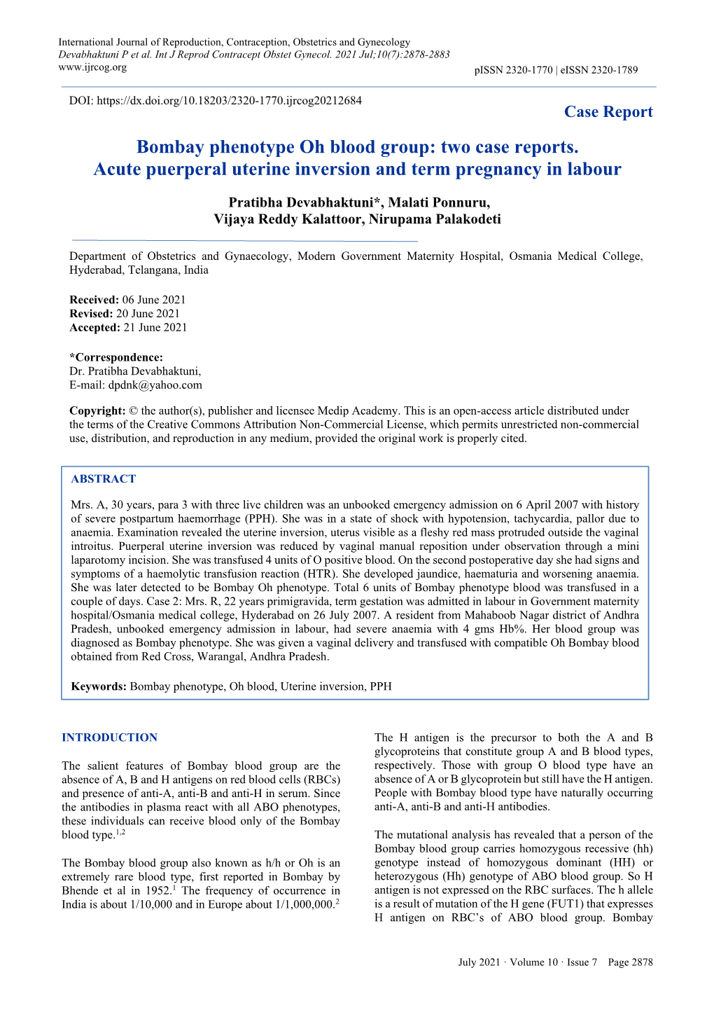 Bombay Phenotype Oh Blood Group: Two Case Reports