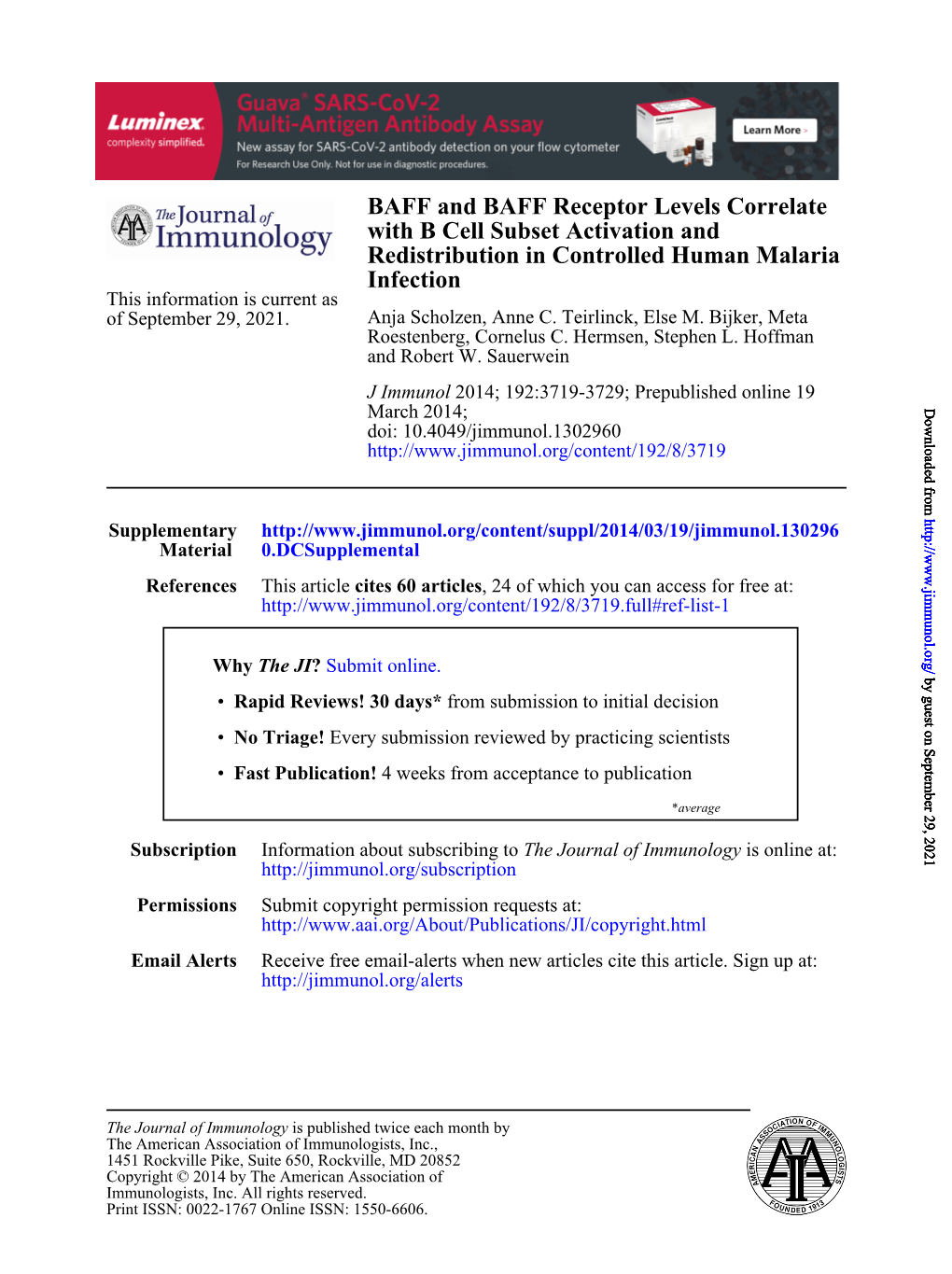 Infection Redistribution in Controlled Human Malaria with B Cell Subset