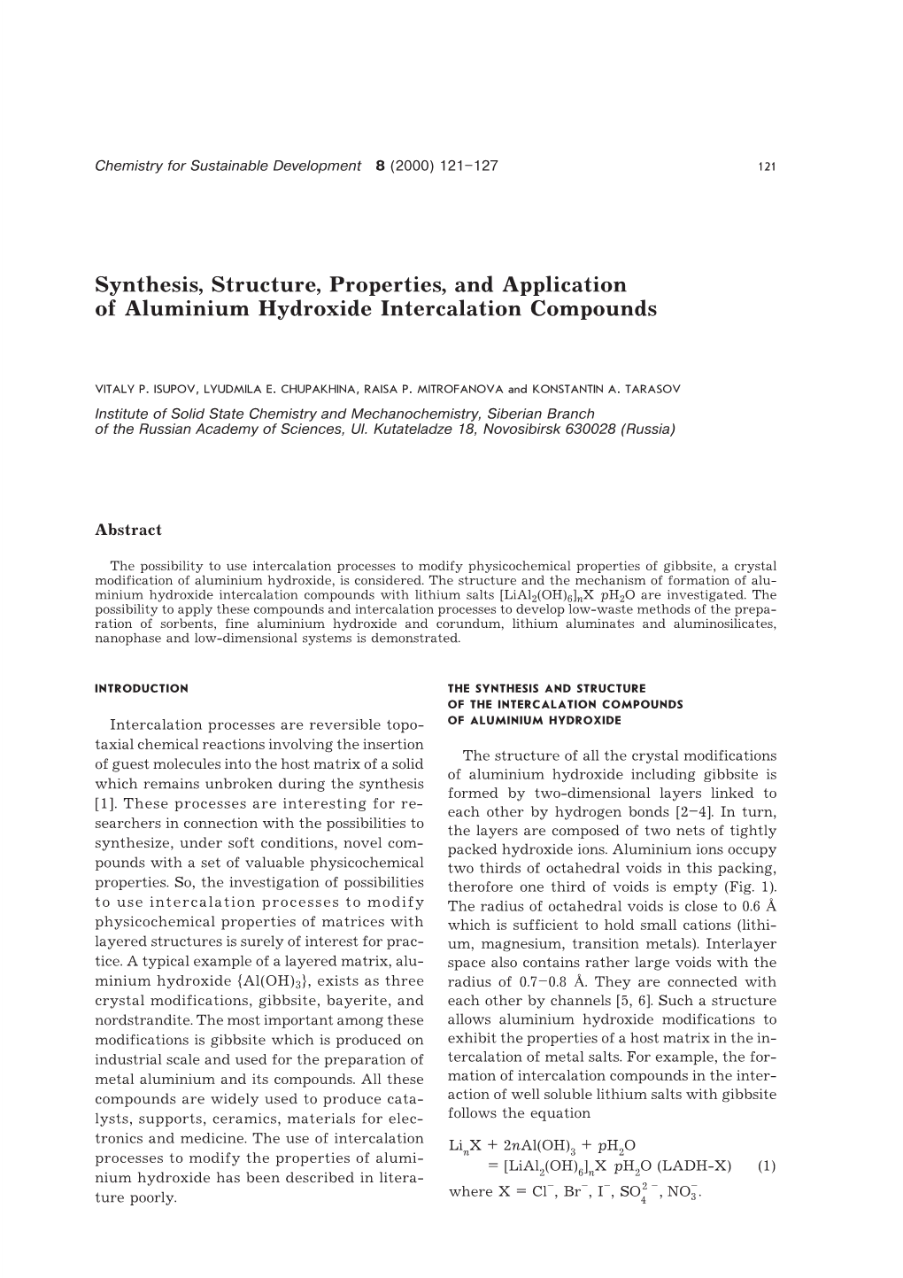 Synthesis, Structure, Properties, and Application of Aluminium Hydroxide Intercalation Compounds