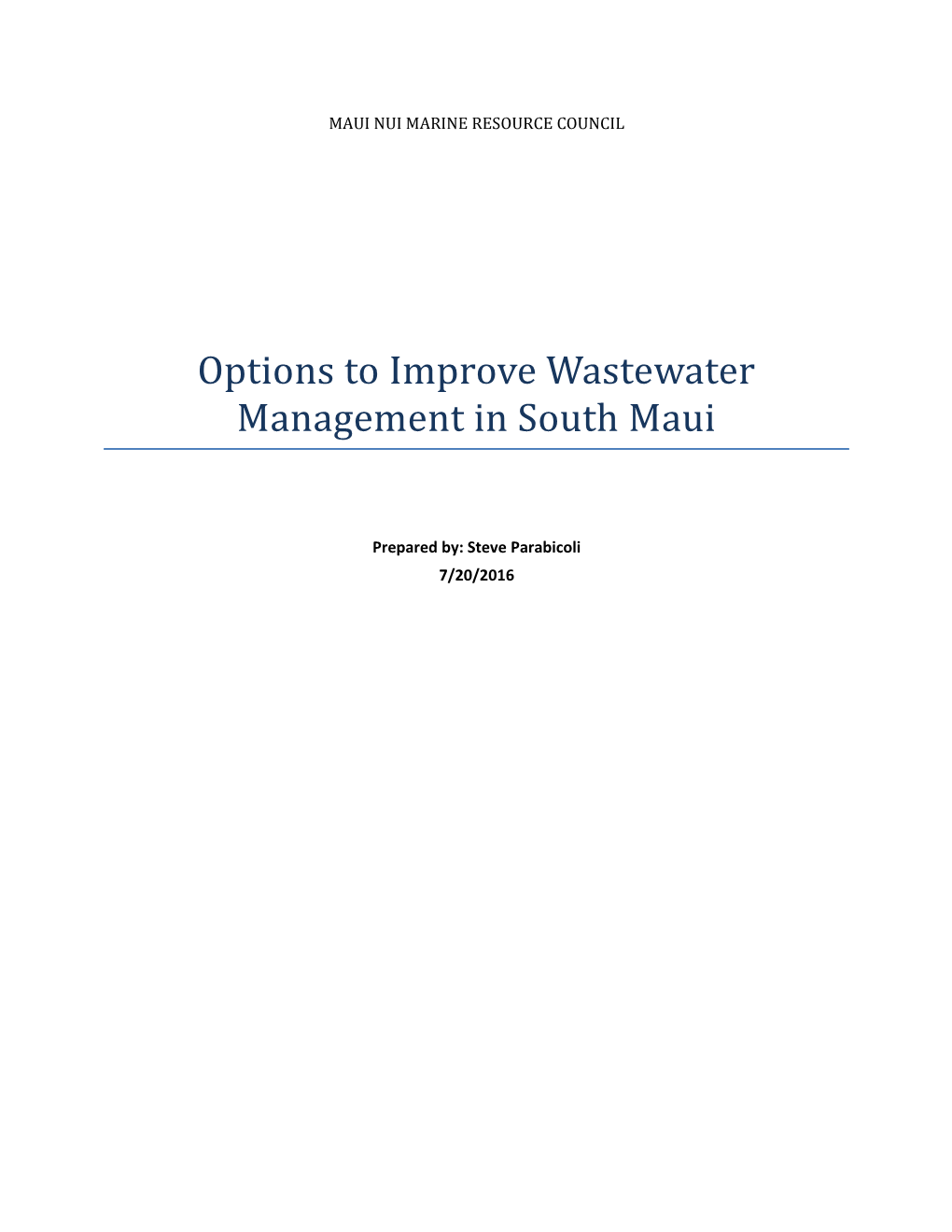 Options to Improve Wastewater Management in South Maui