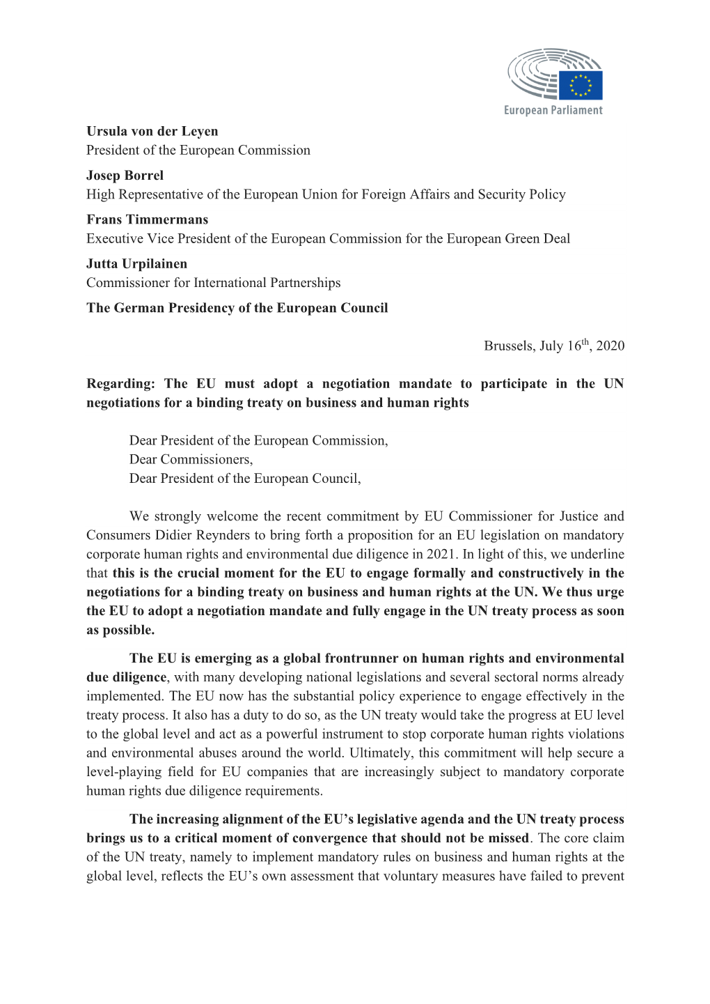 The EU Must Adopt a Negotiation Mandate to Participate in the UN Negotiations for a Binding Treaty on Business and Human Rights