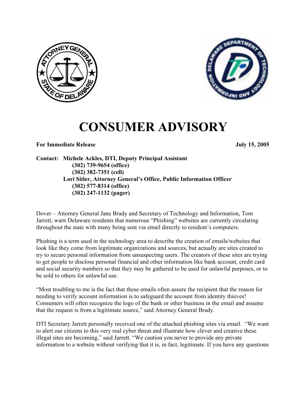 Consumer Advisory