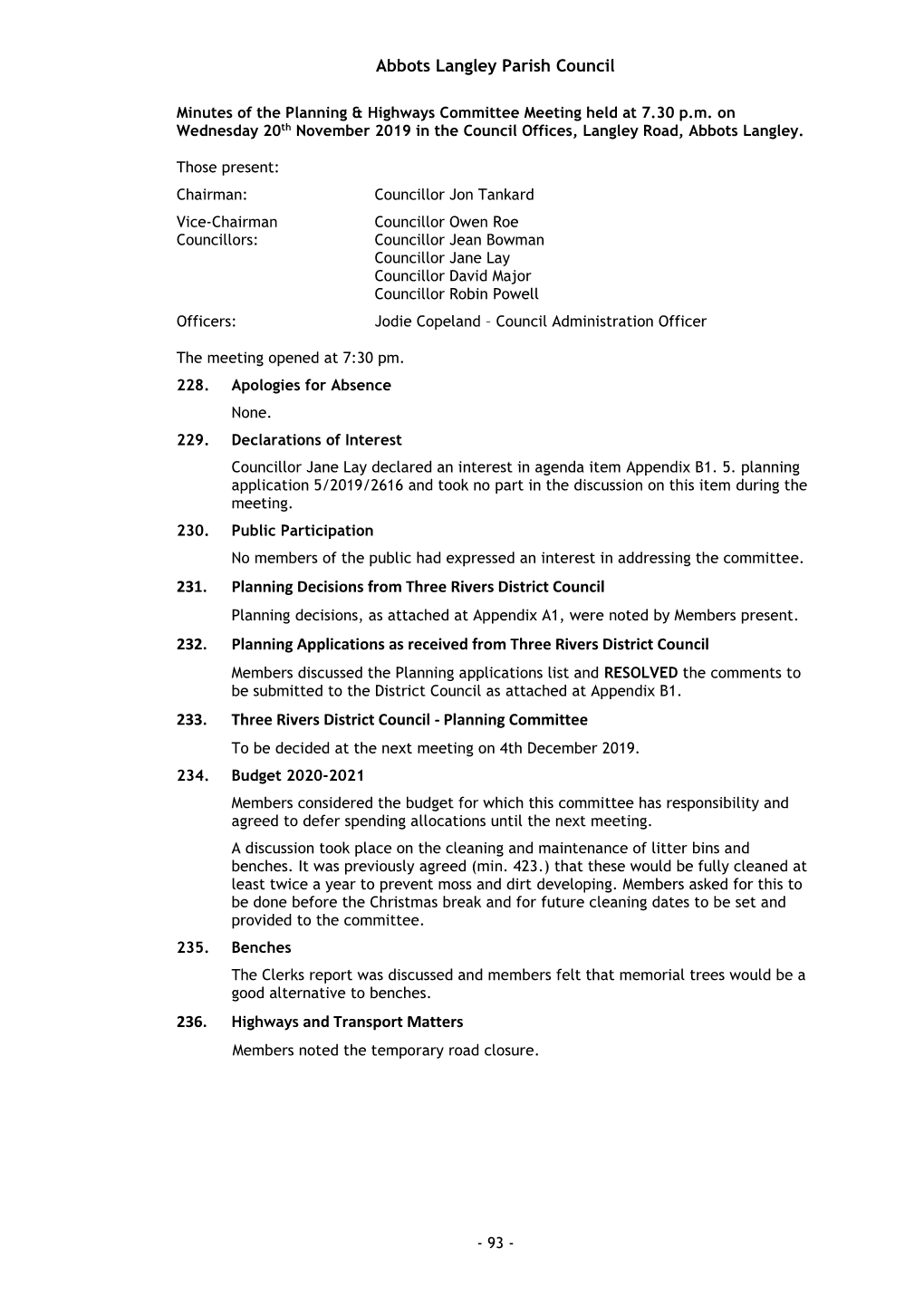 Abbots Langley Parish Council 231. Planning Decisions from Three