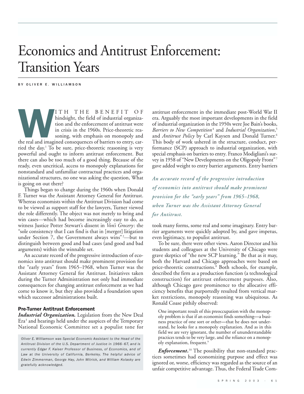 Economics and Antitrust Enforcement: Transition Years