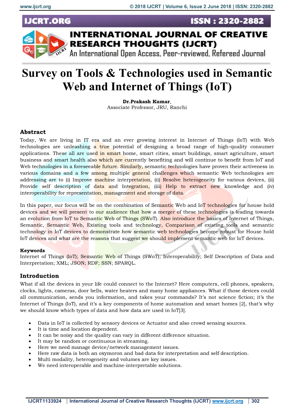 Survey on Tools & Technologies Used in Semantic Web and Internet Of