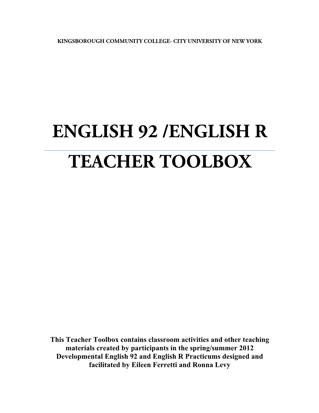English 92 /English R Teacher Toolbox