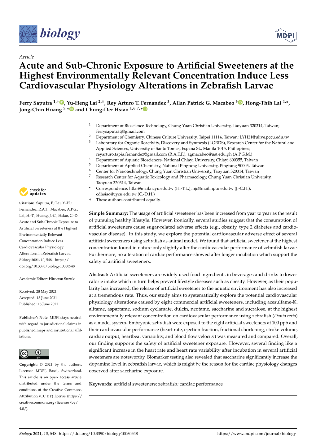 Acute and Sub-Chronic Exposure to Artificial Sweeteners at the Highest