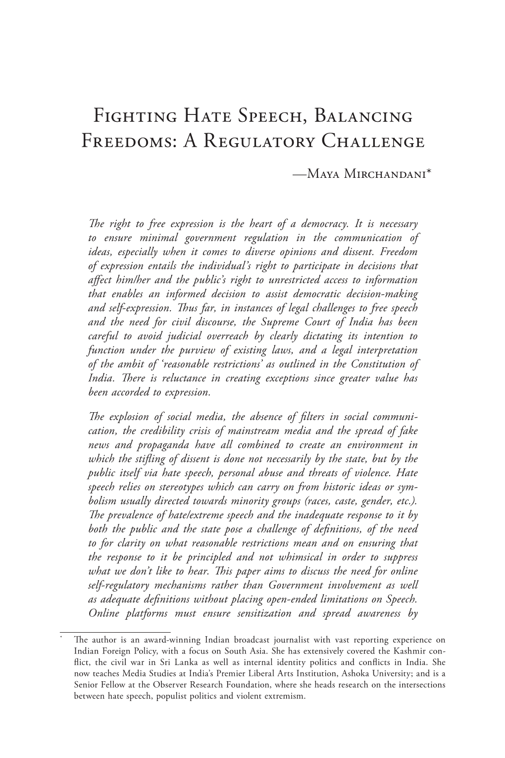 Fighting Hate Speech, Balancing Freedoms: a Regulatory Challenge