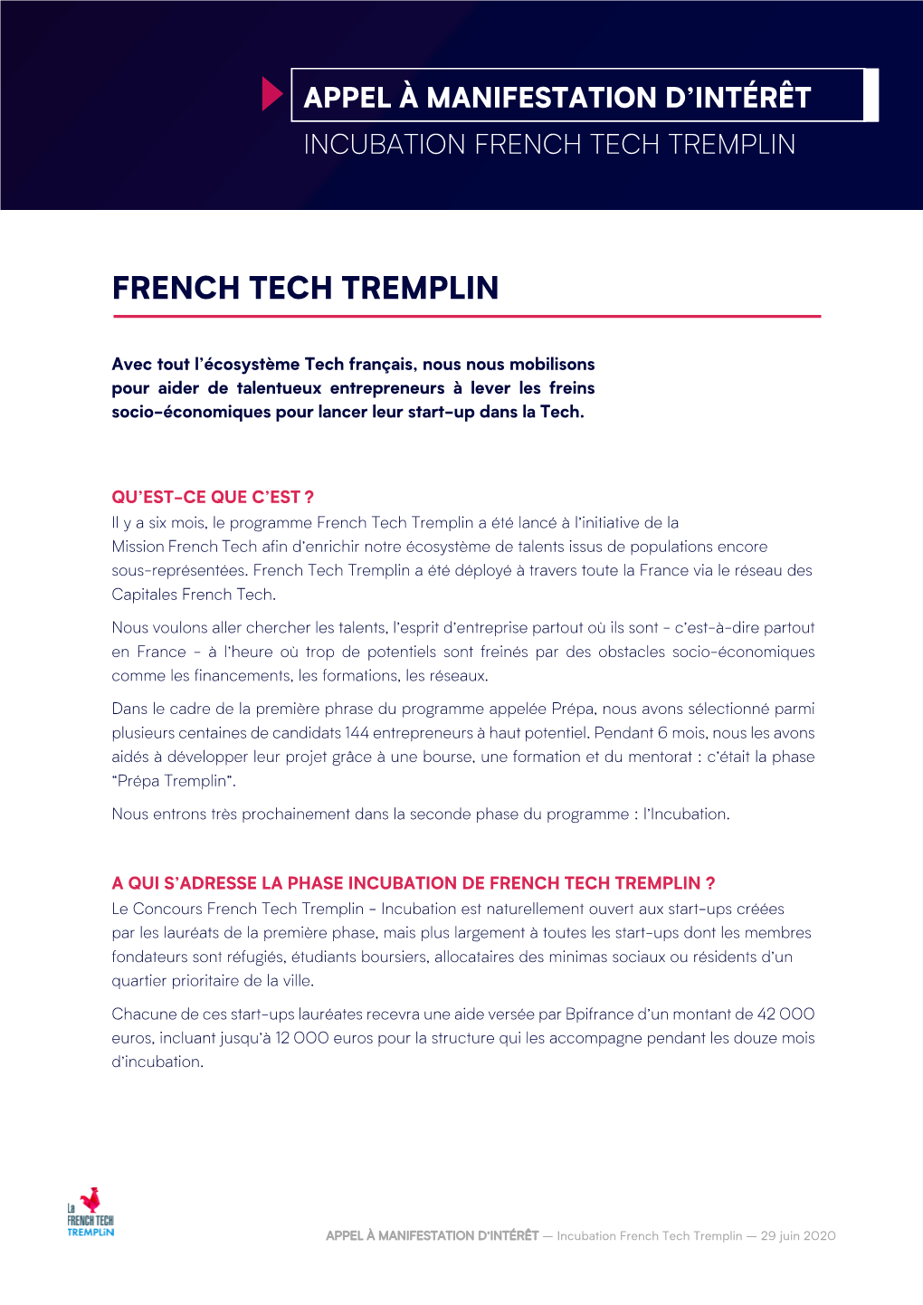 Appel À Manifestation D'intérêt Incubation French Tech Tremplin