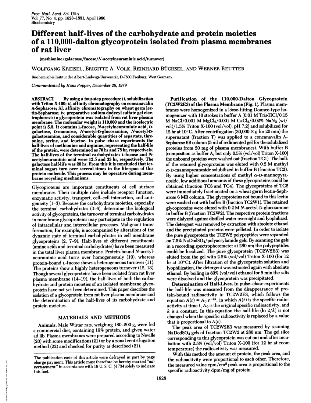 Different Half-Lives of the Carbohydrate and Protein Moieties of a 1 0,000